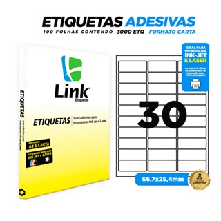 Etiqueta Adesiva Carta 66,7mm x 25,4mm 100 Folhas - Link Etiquetas em Oferta na Shopee