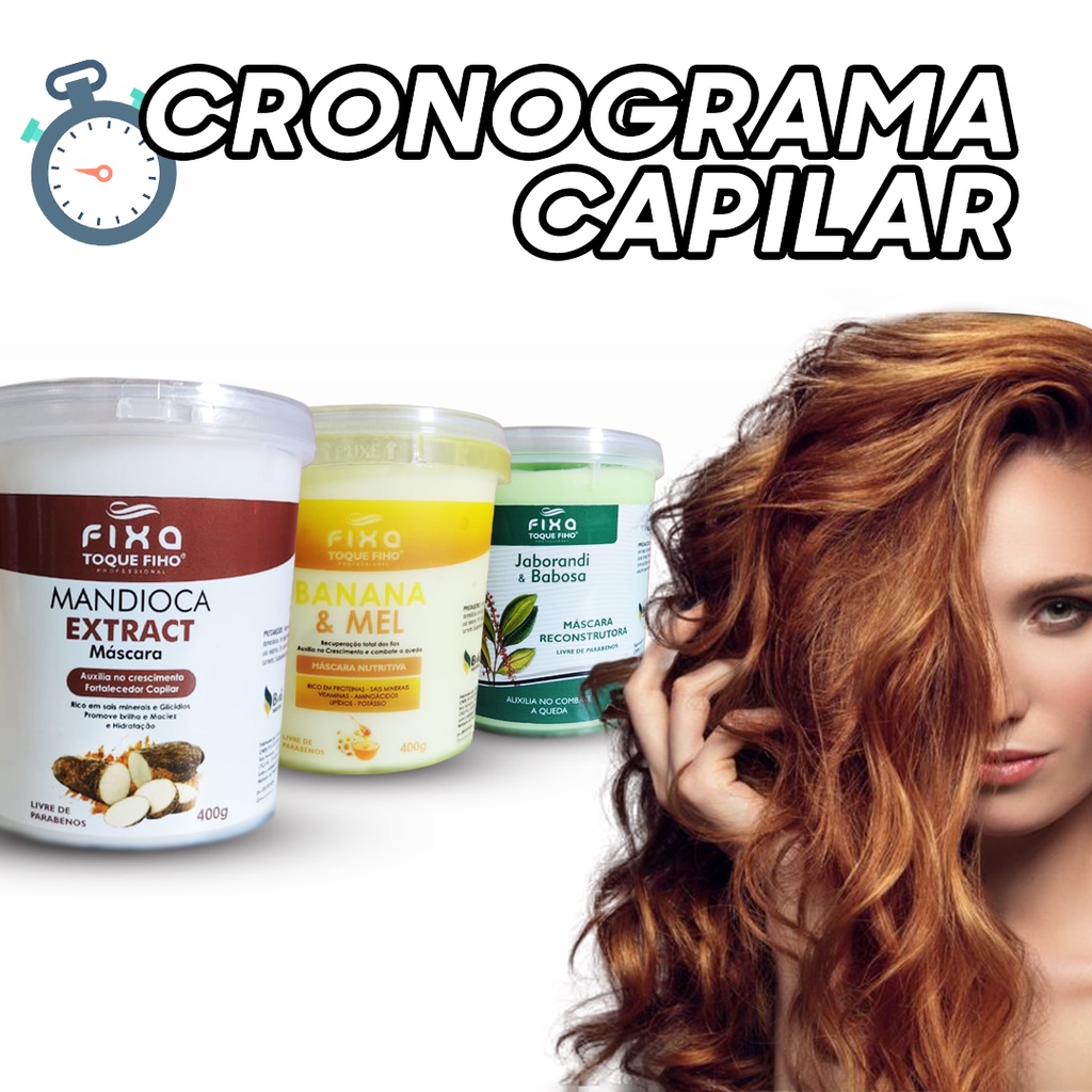 Kit Cronograma Capilar Completo 400g - 3 Produtos Hidratação Nutrição e Reconstrução - Fixa Cosméticos