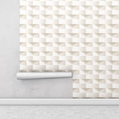 Papel de Parede 3D Tijolinho com efeito de sombras em Tons de Bege Para Sala e Quarto