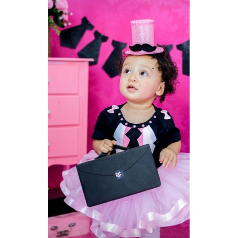 Roupa Poderosa Chefinha Customizada mesversario aniversário body preto tutu rosa