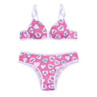 Conjunto Juvenil Menina Moça Sutiã Com Bojo Alcinha Regulável Calcinha Elástico Liso Estampado Confortável Forro