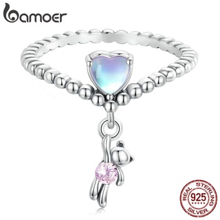 Bamoer 925 Prata Pequeno Urso Anel De Moda Jóias Para Mulheres Menina