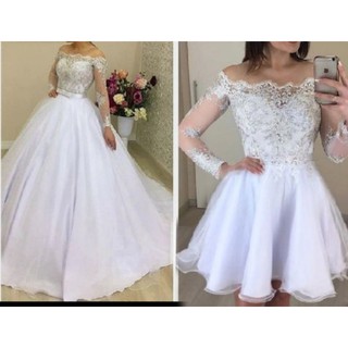 vestido de noiva modelo 2 em 1 renda manga comprida
