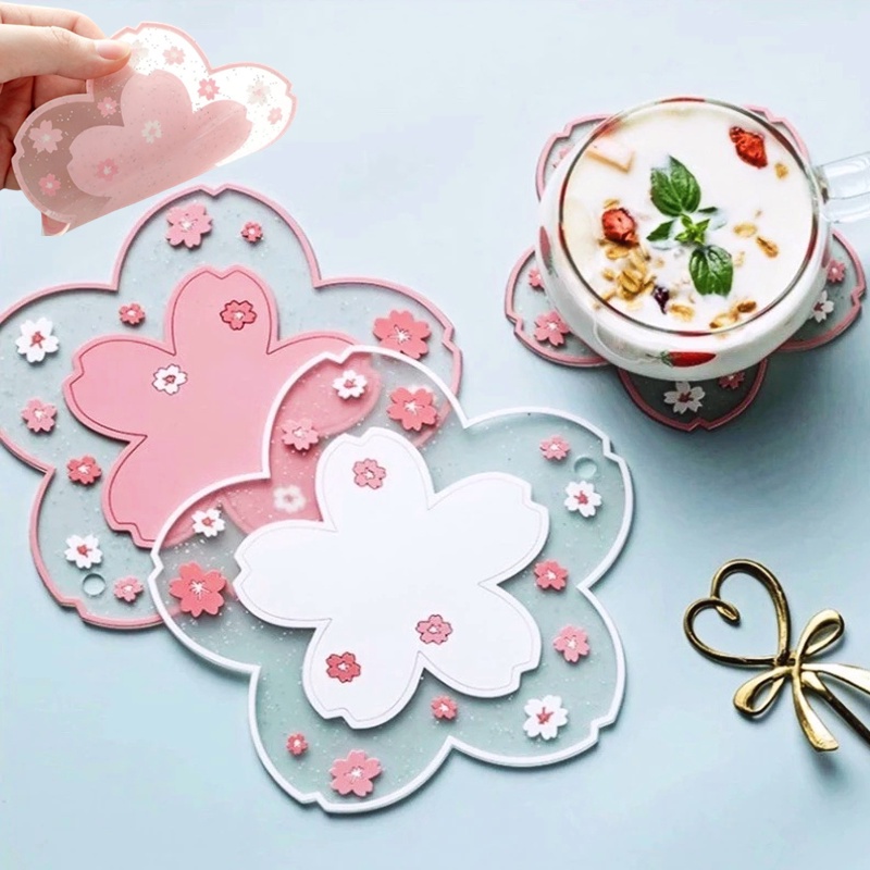 Porta-Copos De PVC Antiderrapante Com Flor De Cerejeira Rosa/Jogo De Isolamento Térmico À Prova D'água/Linda Prático/Acessórios De Mesa De Família