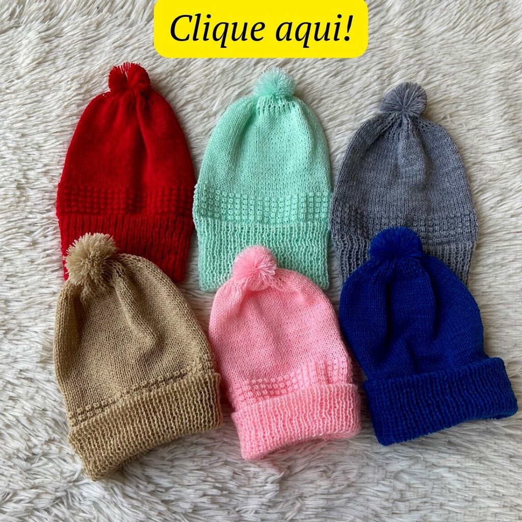 Touca Para Bebe Recem Nascido Com Pompom Menino Menina Inverno