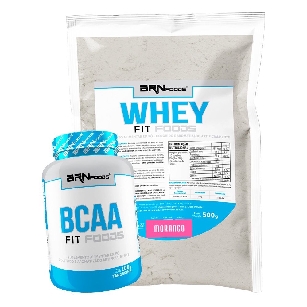 KIT Whey Protein Concentrado em Blend Proteíco Fit Foods 500g, BCAA Fit 100g - BRN Foods