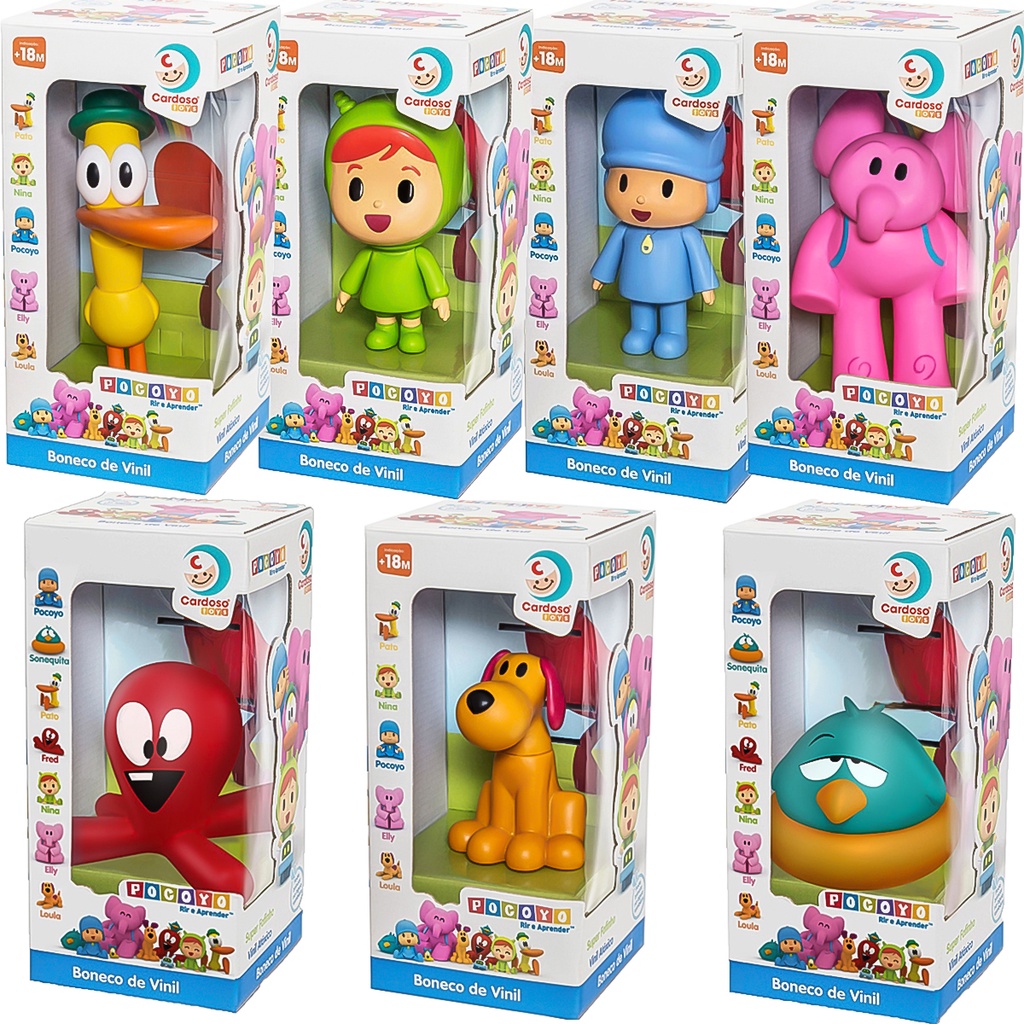 Kit 7 Bonecos Turma Do Pocoyo De Vinil Pocoyo Elly Nina Loula Pato Fred ...