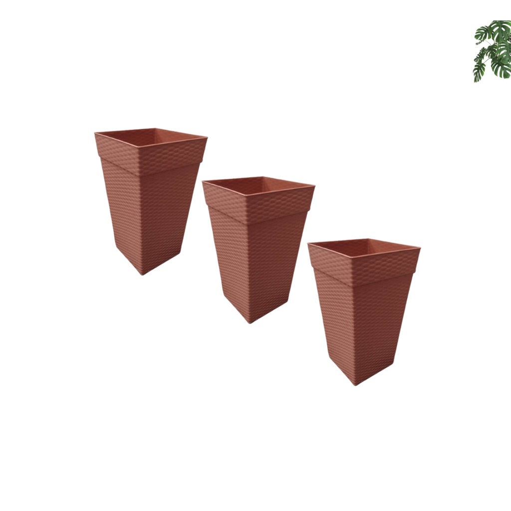 Kit 3 Vaso Ratan Coluna Interno E Externo 17l Planta Flor Folhagem Real Artificial