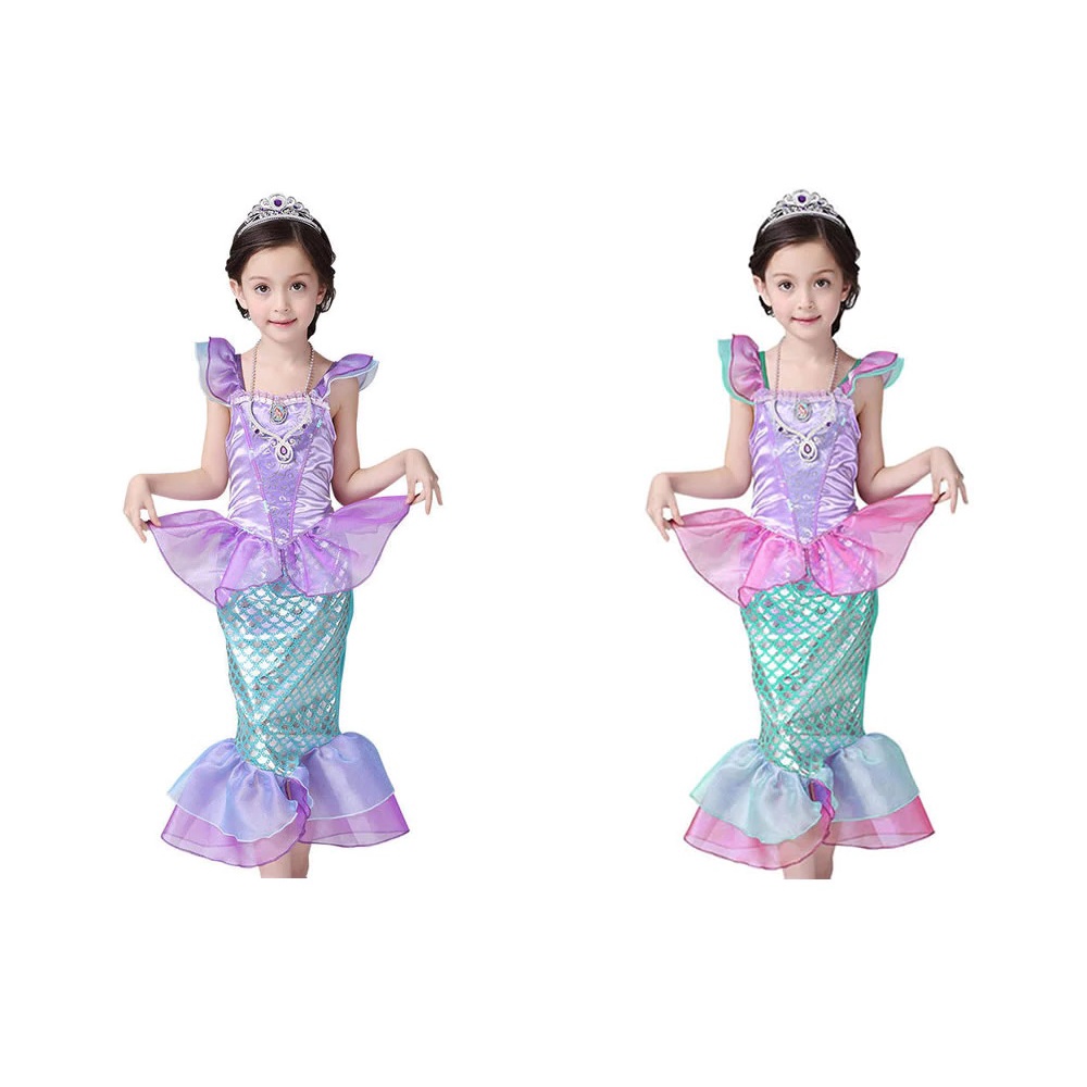 Vestido Fantasia Halloween Carnaval Infantil de Princesa Sereia Ariel