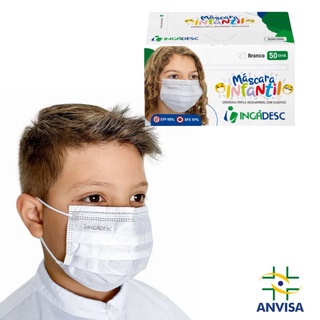 Máscara Descartável Tripla Infantil com elástico Branca - com 50 unidades