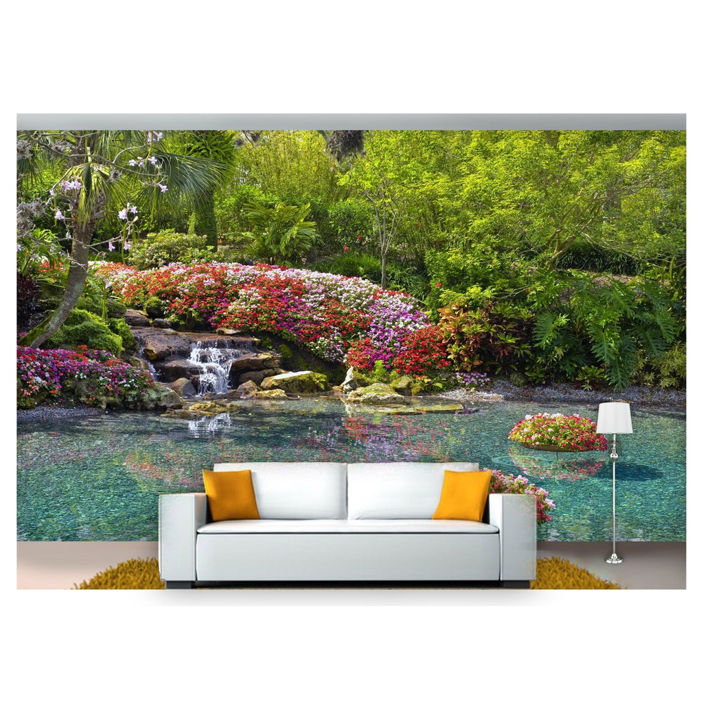 papel de parede Jardim Japonês cachoeira 3D m² JJP24