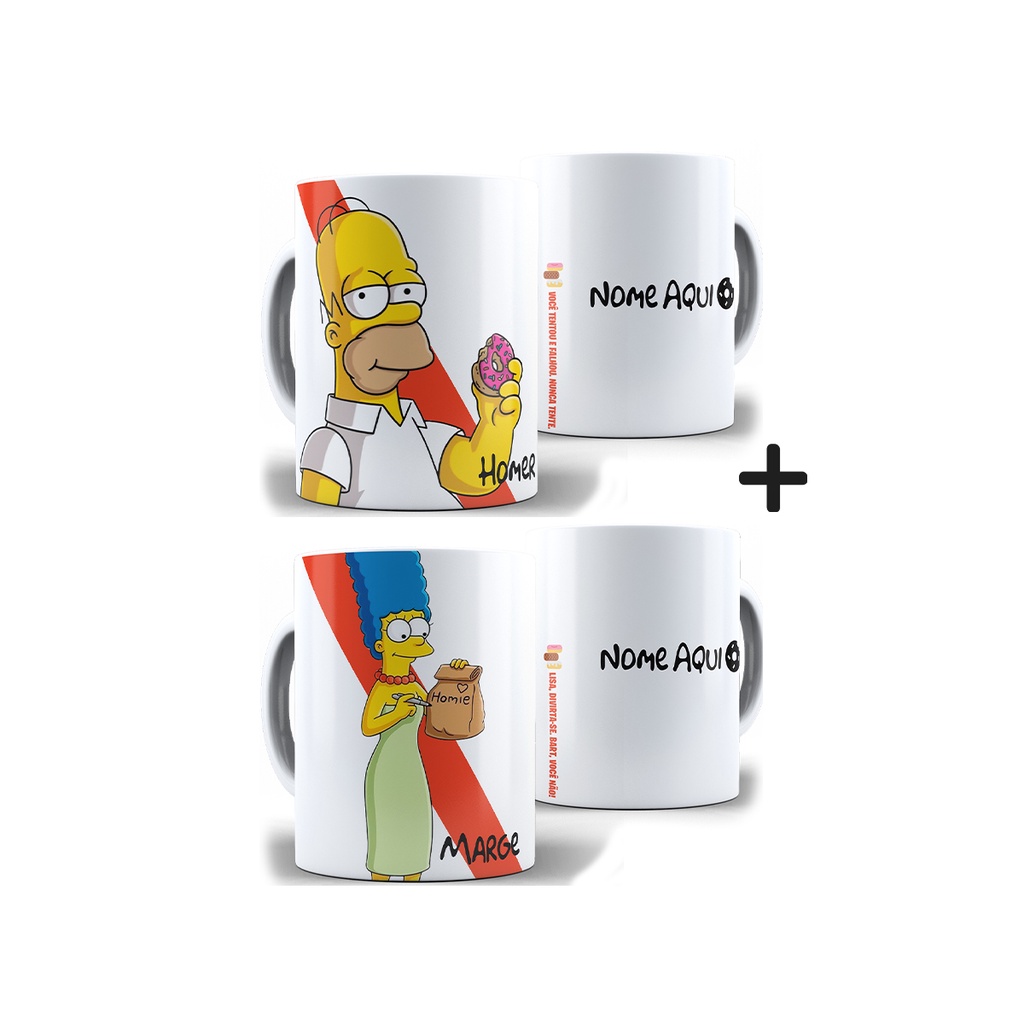Kit de Canecas Homer Simpson + Caneca Marge Simpson + Caixa Presente