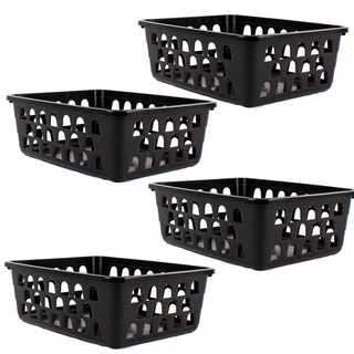 Kit 4 Cestos Multiuso Organizador Médio Preto 20x15,5x6,5Cm