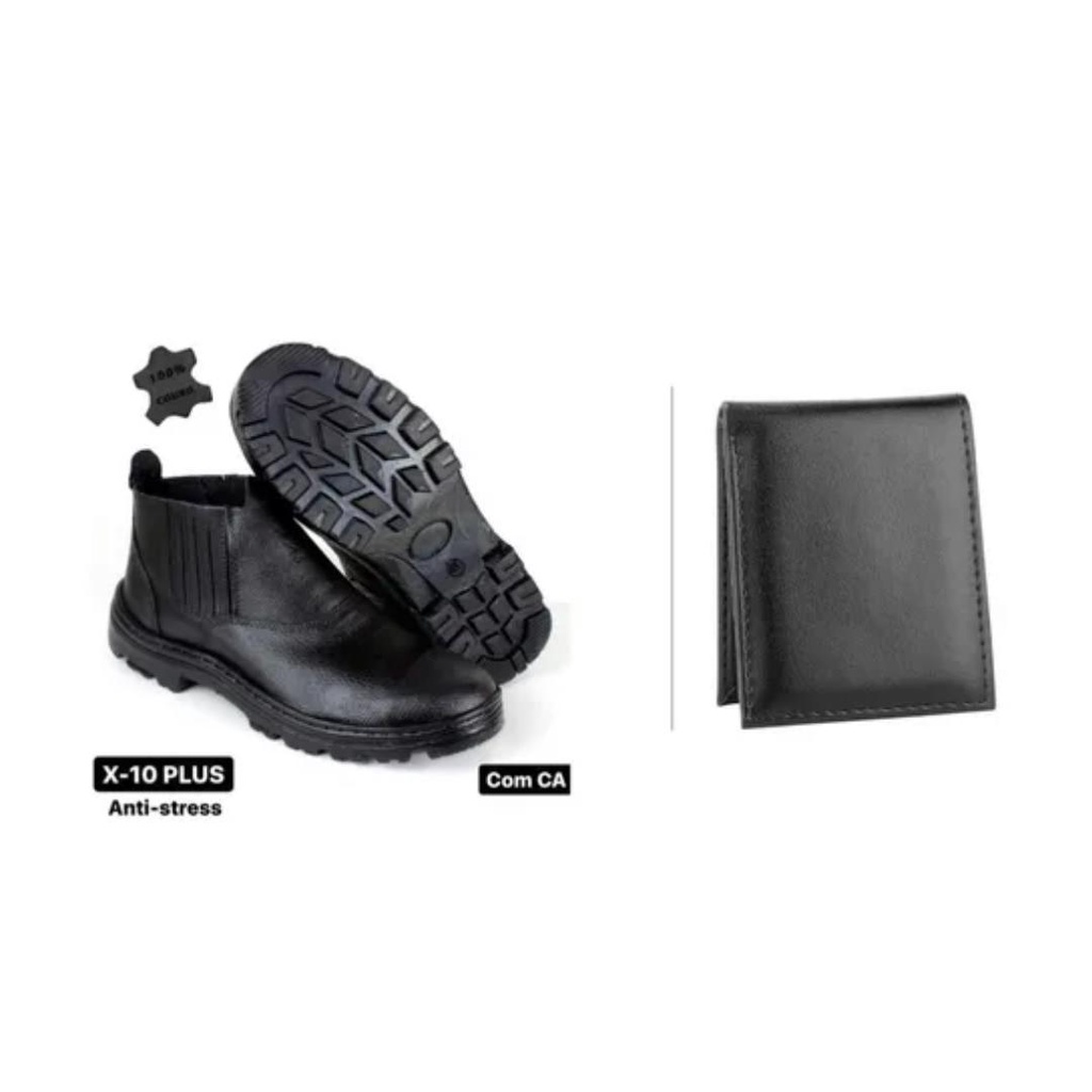 Botina Bota de Segurança em Couro com CA para Trabalho Mais Carteira