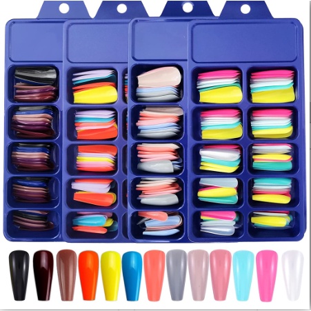 100 Peça Unhas Postiças Bailarina Longa Em Gel Cor Mista Decoradas Kit Natural