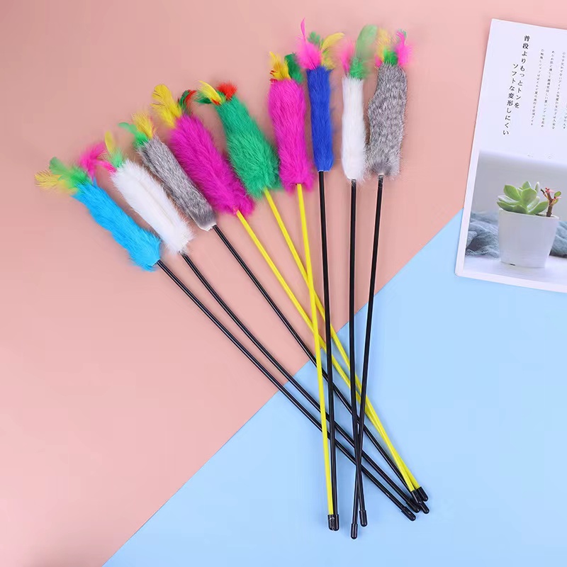 Brinquedo Vara Rabo Com Penas Para Gatos Adultos e Filhotes 50cm JD35-11
