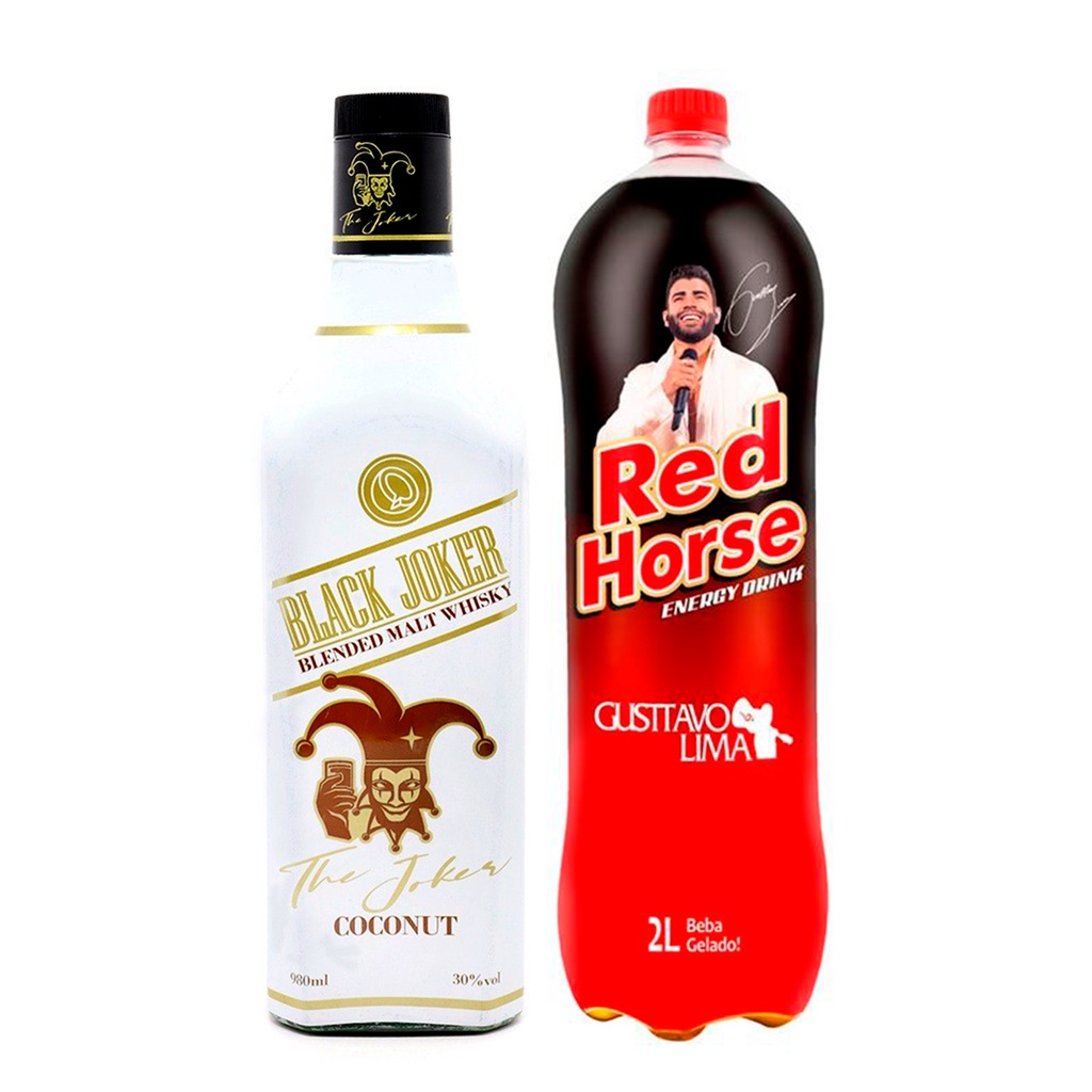 Whisky Black Joker Coconut 980ml + Energetico Red Horse 2lt