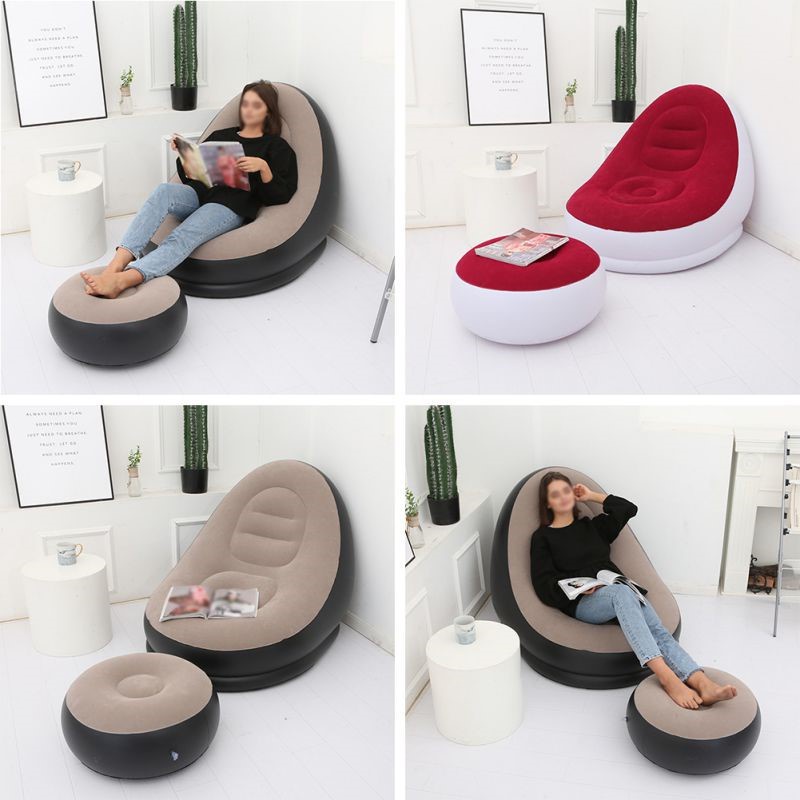 Sofa Preguicoso Inflavel Aveludado PVC Com Chaise Puff Com Bomba ...