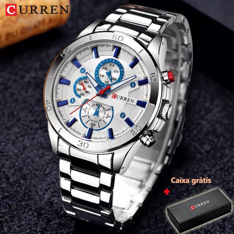 Curren Homens Relógios Moda Completa Aço Inoxidável Top Marca Casual Analógico Esporte Quartzo 8275