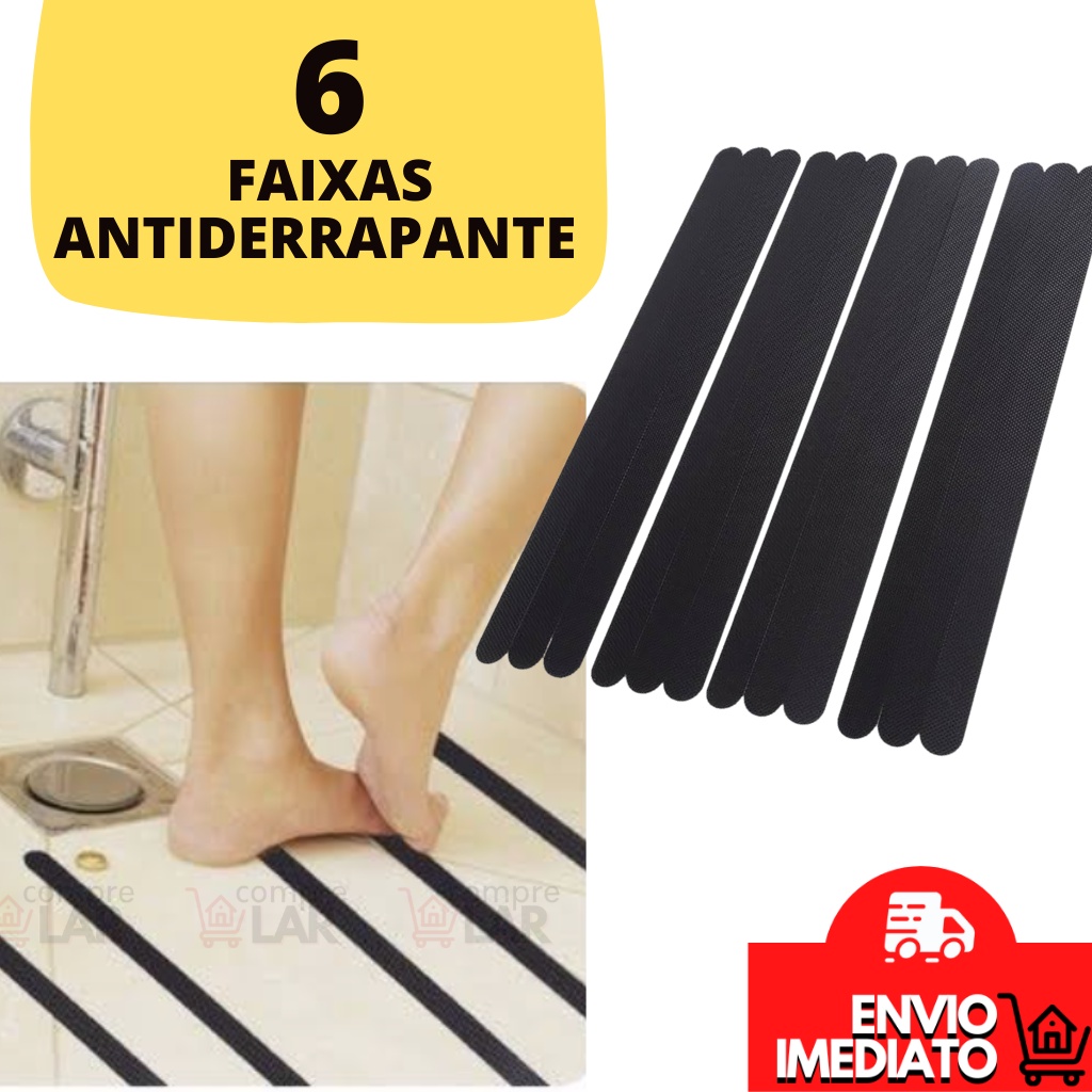 Fita Adesiva Antiderrapante Segurança Para Banheiro Banheira Chuveiro Escada Box Degrau Cozinha Varanda Superficie Lisa Resistente Anti Queda Não Machuca Pés 6 Unidades