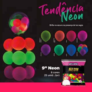 Balão Neon 9" Diversas Cores  – 25 Unid – Art Latex em Oferta na Shopee
