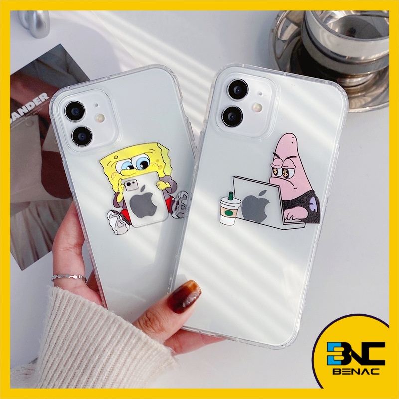 Capinha Transparente com Linda Bob Esponja ou Patrick para iPhone7/8 Plus X/XR/XS Max 11/12/13 Pro/Pro Max Mini