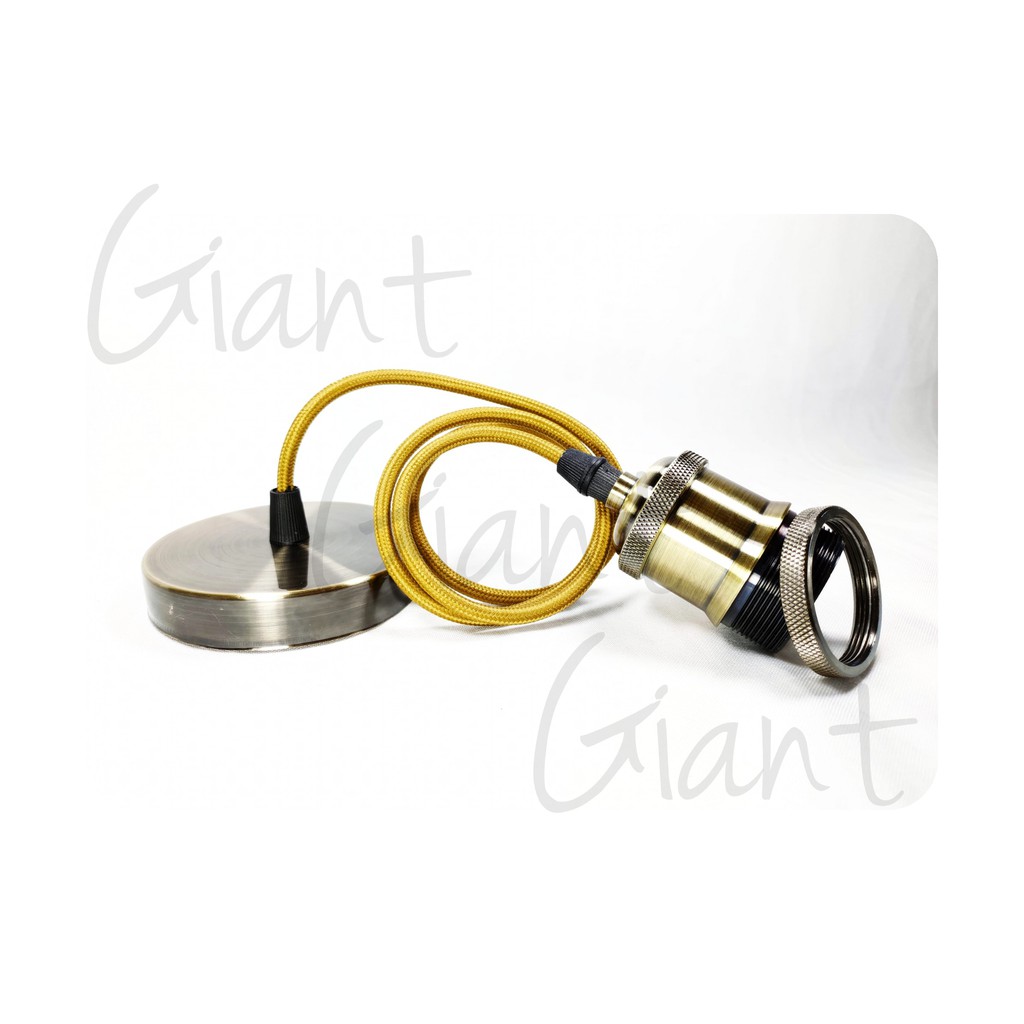 KIT 3 Luminária Retrô Simples Pendente Edison Vintage Rústico Ocre Com 90cm de Fio Claro + Tampa /Canopla
