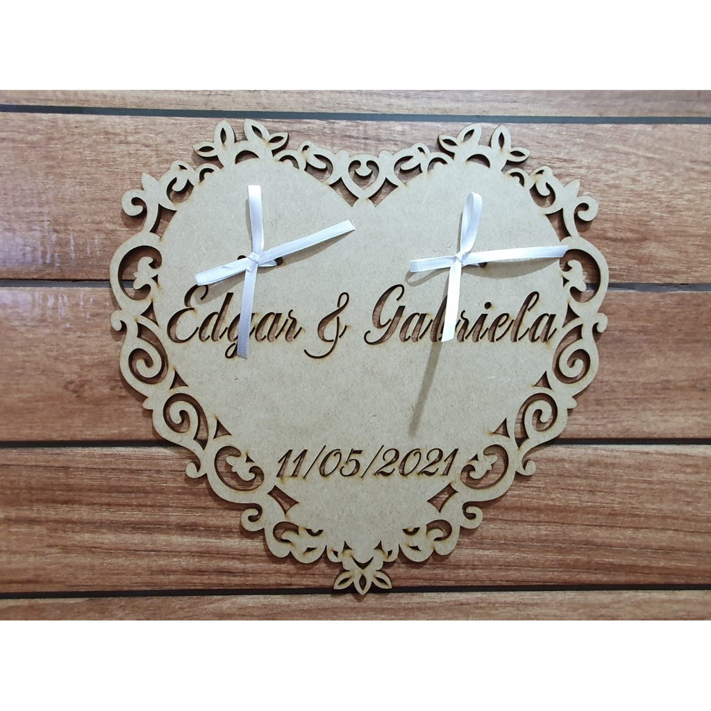 Porta Alianças Noivos, plaquinha Pagem Casamento Mdf Crú noiva enlace matrimonial