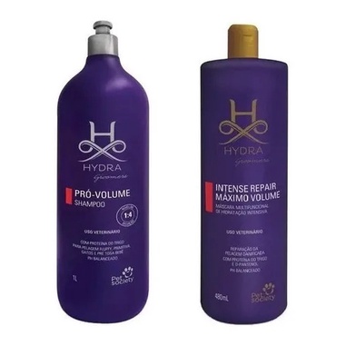 Kit Hydra Groomers Máscara Máximo Volume 480mL + Shampoo Pro-Volume 1L Cães Gatos Pelagem Volumosa