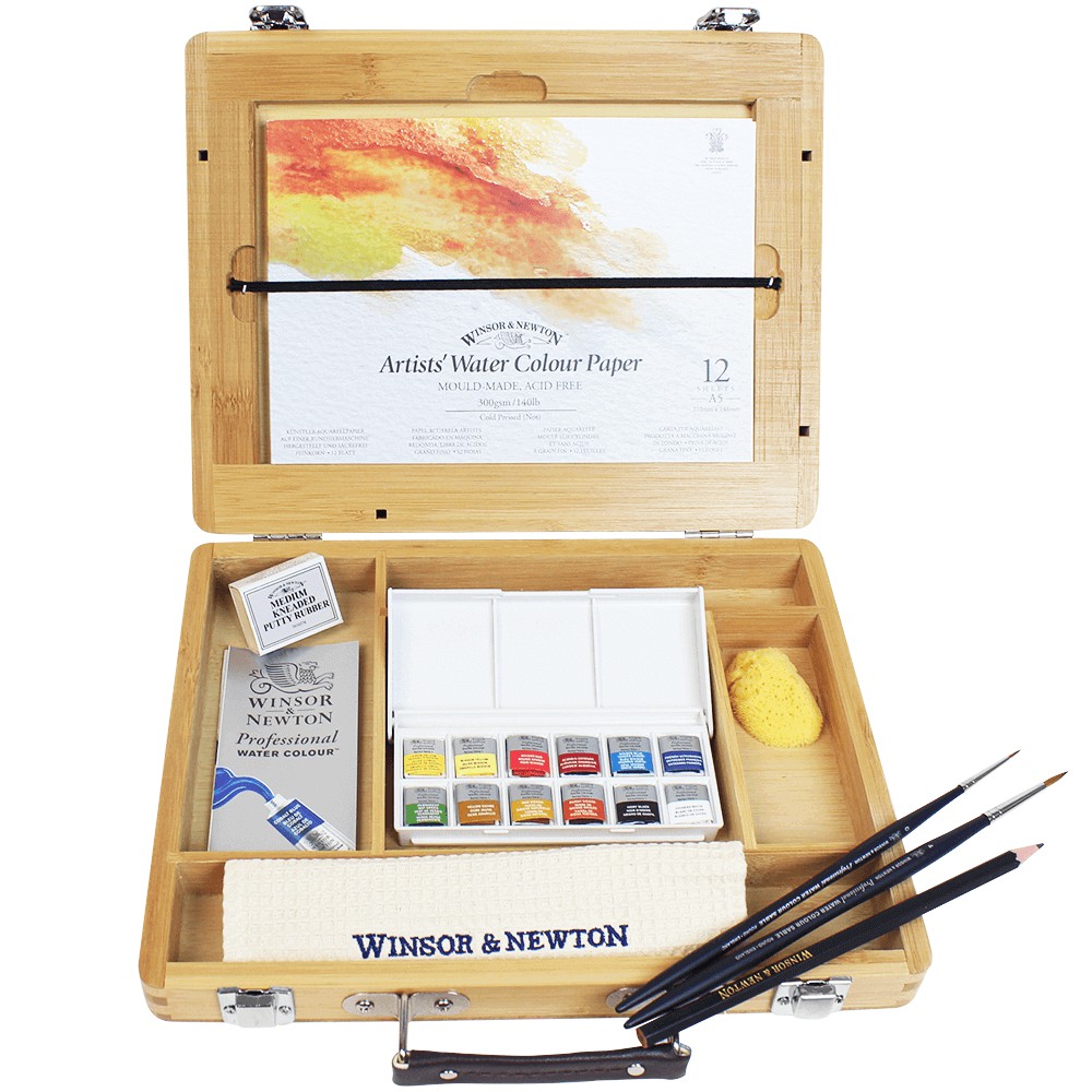 Aquarela Winsor & Newton Profissional em Pastilhas Caixa Madeira