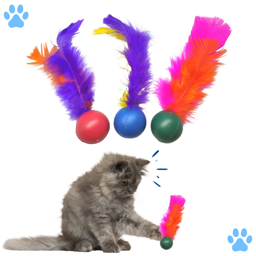 Bolinha com Guizo e Pena para Gatos - Cores Sortidas