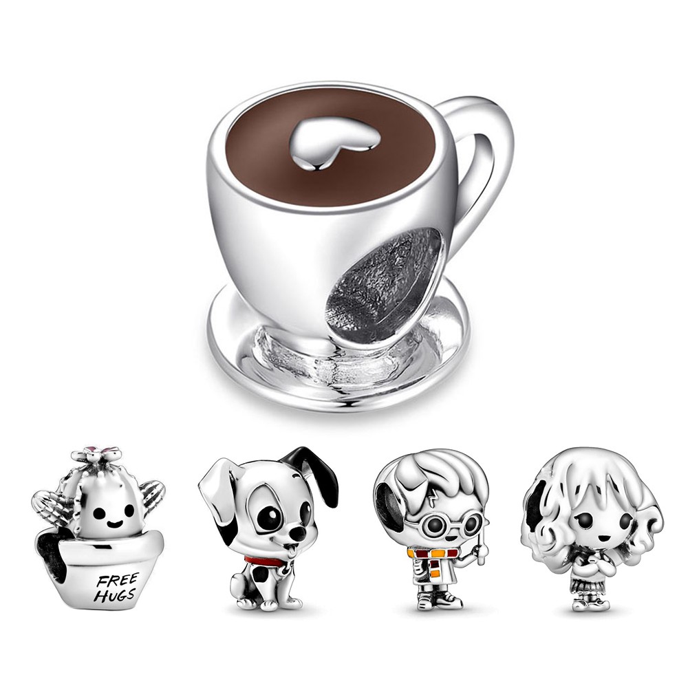 Fit Pan Bracelets Charms Plated Silver Coffee Cup Charm Bead Fashion DIY Jewelry Berloque