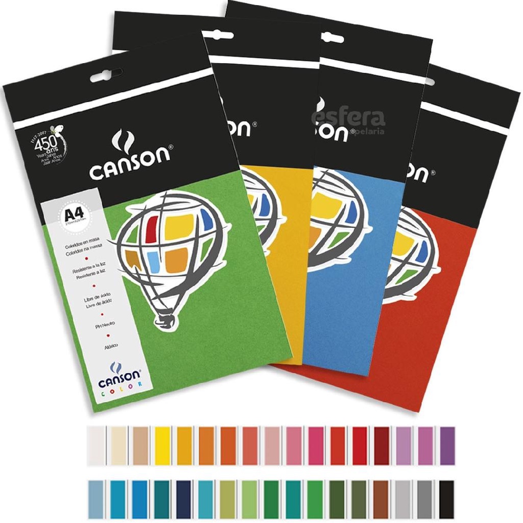 Papel Canson Color A4 180g/m² 210x297mm com 10 Folhas | Shopee Brasil