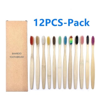 Escovas De Dente Ecológica Cabo Bambu Pack C/ 12 Coloridas