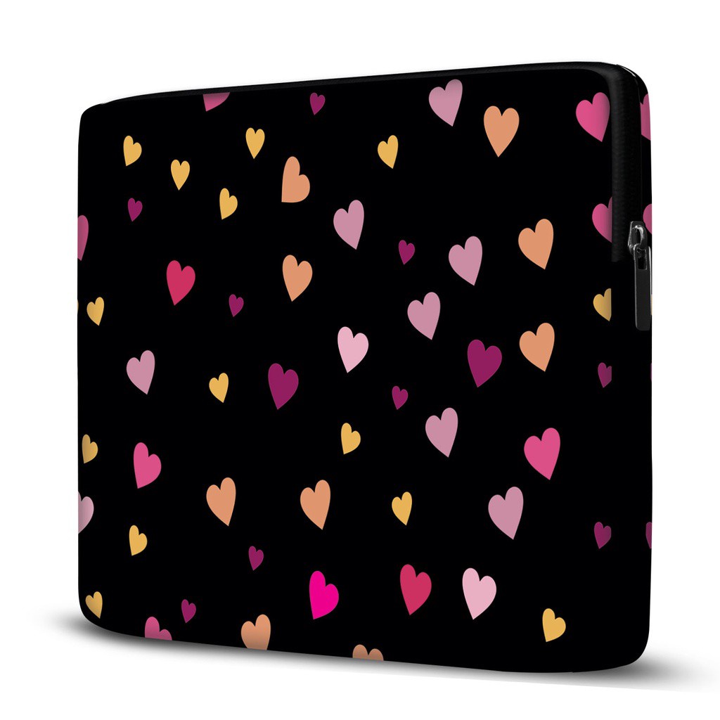 Capa Case Pasta para Notebook em Neoprene  - Preto Corações