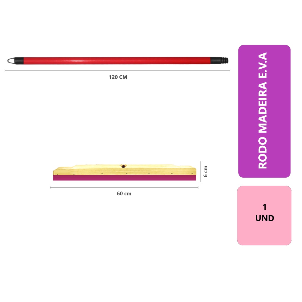 1 Rodo Madeira Duplo 60cm Grande EVA Reforçado Com Cabo Puxa Seca Limpa Piso Cozinha Quintal Oferta