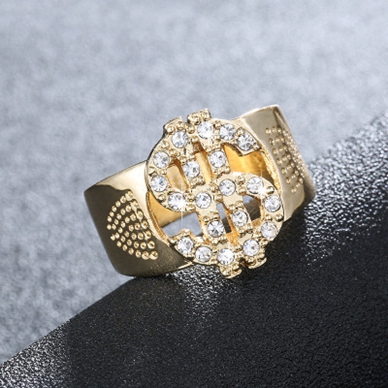 Anel De Ouro Masculino Clássico Com Estampa De Diamante