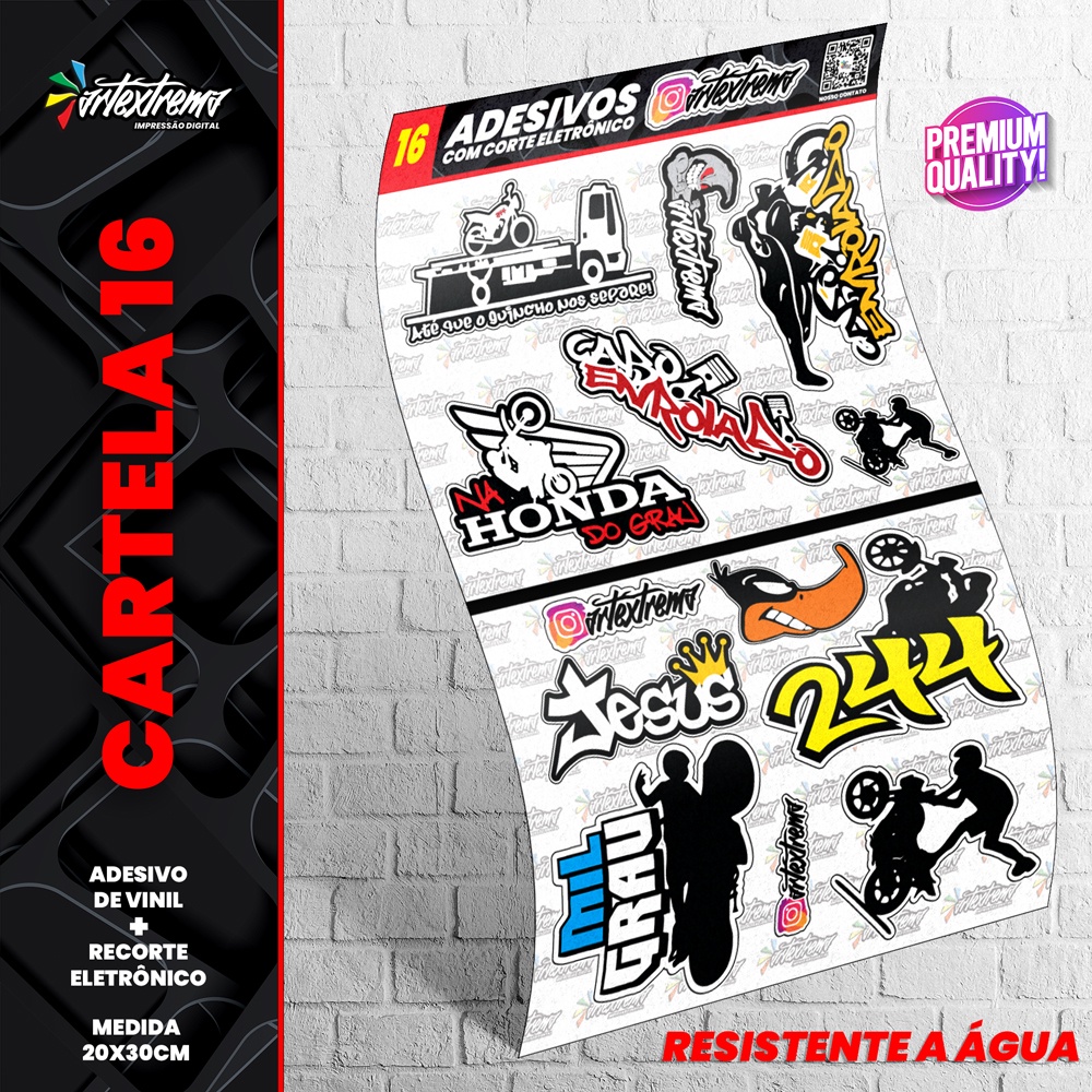 Cartela De Adesivos - REF 16 - Carro - Moto - Caminhão - Bike - Stickers - Diversos