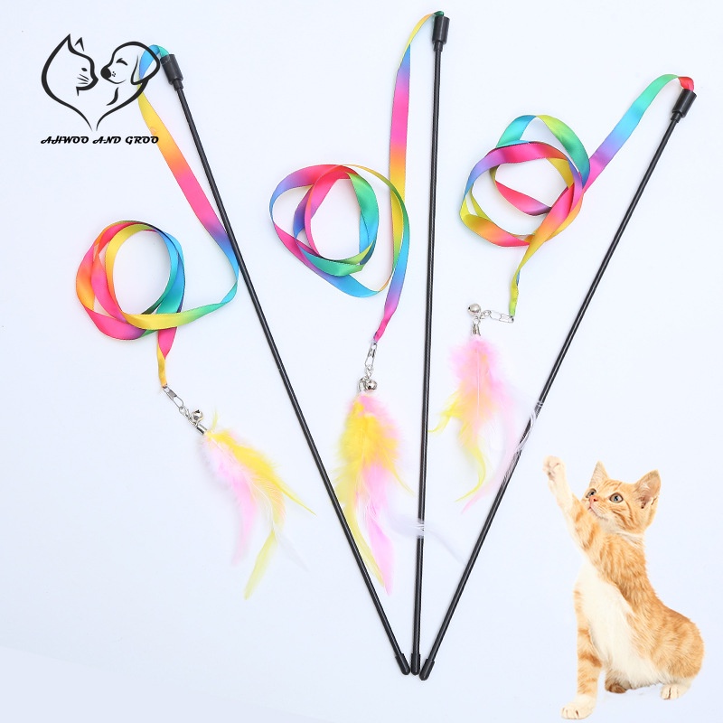 Simulação Pena Interativo Brinquedo Do Gato Fita De Cetim Sino Vara Brinquedos Gatinho Jogando Varinha Teaser Suprimentos Acessórios