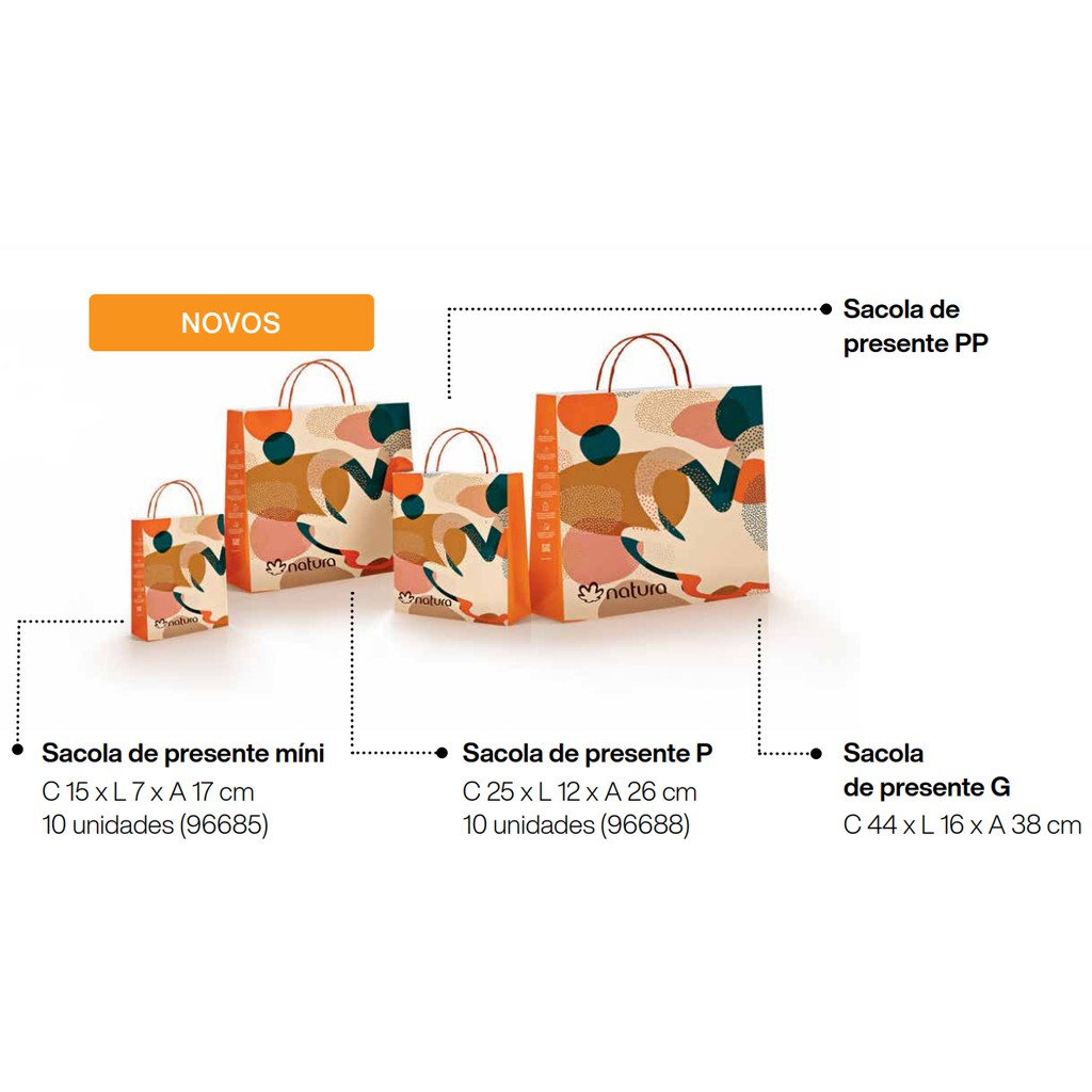 Kit sacolas de presente Natura Tamanhos Variados Mini/PP/P- Modelo Novo |  BeeCost