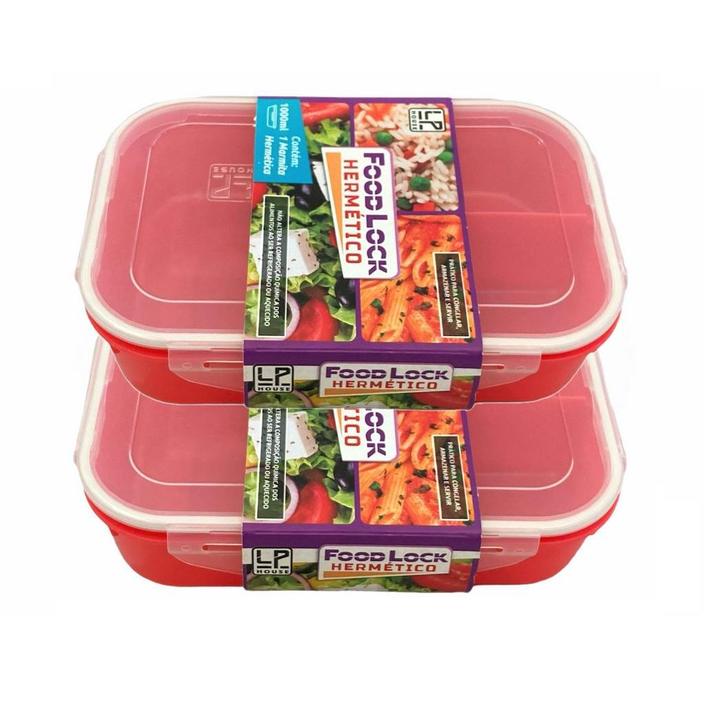 Kit 2 Marmitas 1L Plastica Hermetica Com Trava E Divisoria · foto 2