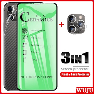 WUJU 3 Em 1 HD Película Cerâmica Macia Compatível Para iPhone 11 12 13 14 15 Pro Max XR X XS 8 7 Plus SE Protetor De Tela De Câmera De Filme Cerâmico Macio E Fibra De Carbono Traseira
