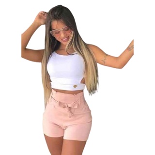 Shortinho Laço Bengaline Short Curto Feminino Bengaline Top