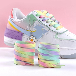 Novos Cadarços Planas Rainbow Color Sapato Laços Sapatos De Lona Ocasionais Cadarço Colorido Impressão Gradiente Adequado Para Todos Os Unisex