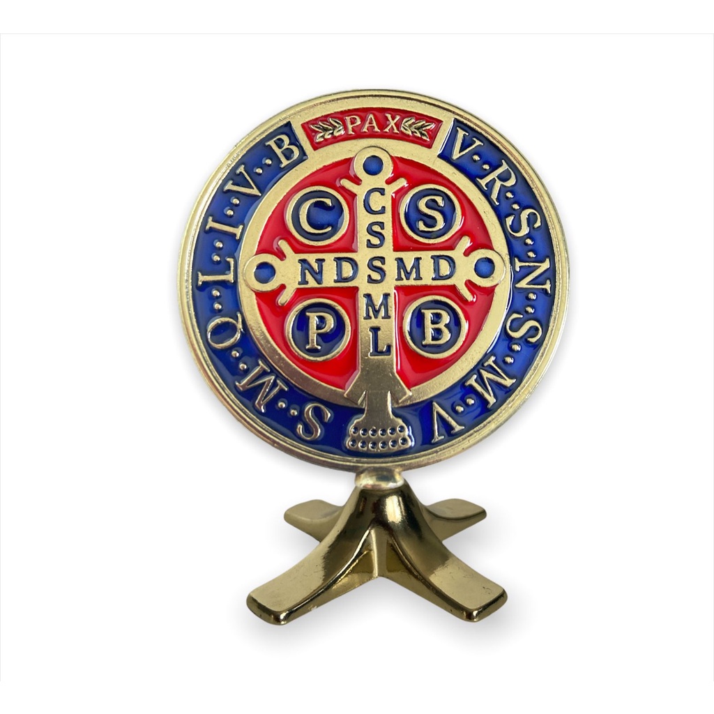 Pedestal de Mesa Medalha de São Bento Metal Dourado 9cm em Oferta na Shopee