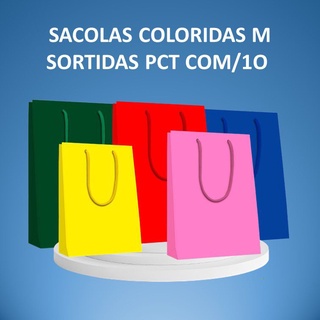 Sacolas Coloridas Sortidas PCT com 10 M - Alça de cordão Sortimento de Fabrica em Oferta na Shopee