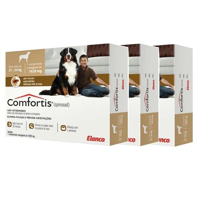 3 Comfortis 1620mg C/ 1 Comprimido - Antipulgas P/ Cães (27 - 54kg) em Oferta na Shopee