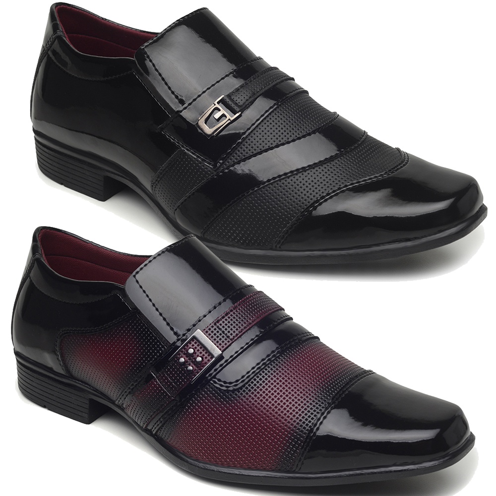 Kit 2 pares sapato social masculino preto verniz e preto com vinho otimo presente