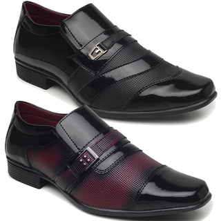 Kit 2 pares sapato social masculino preto verniz e preto com vinho otimo presente