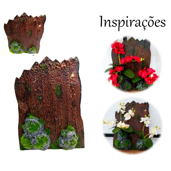 Kit Com 2 Peças MDF Decorativo Tronco com Pedra de Isopor para Arranjo